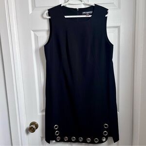 slim fit dress slacks Karl Lagerfeld Paris Women's Tonal Long-Sleeve Collared Jacquard Dress - Black main image 1